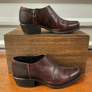 Sonora Women Quinn Burgundy Leather Western Zip Ankle Boot Size 8